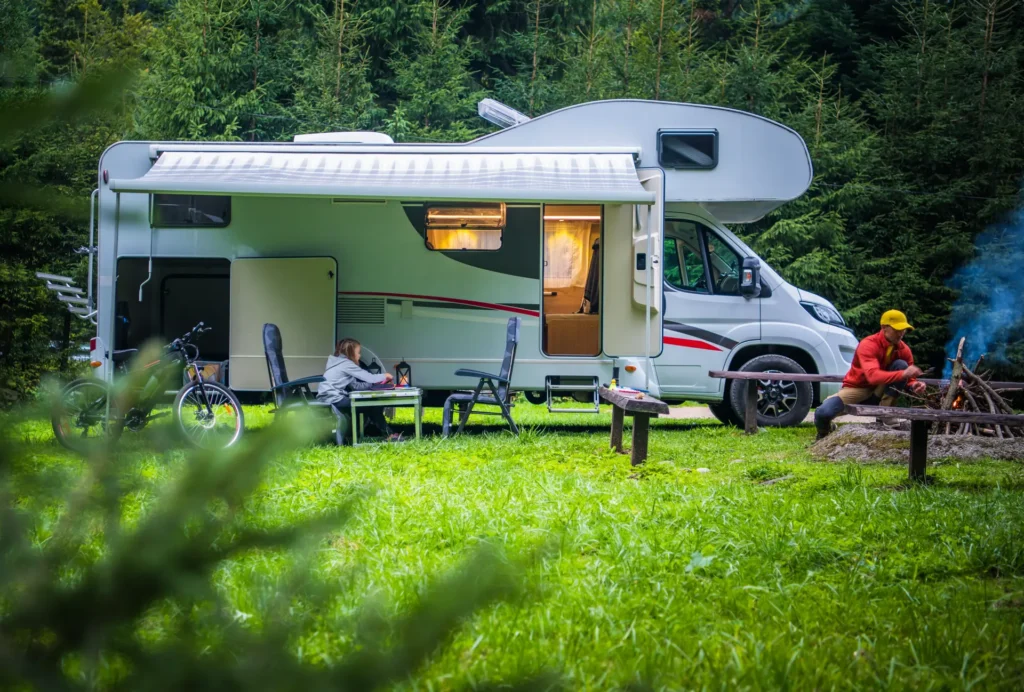 camping in a motorhome surrounded by nature
